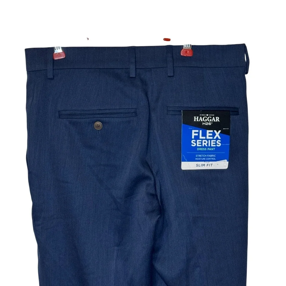 Haggar Mens Pants Slim Fit H26 Flex Series Active Flex Waist Blue 28x30 NWT